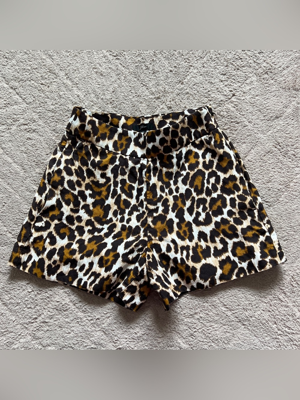 NWOT J. Crew Linen Blend Leopard Print High Waist Trouser Shorts Preppy Size 0